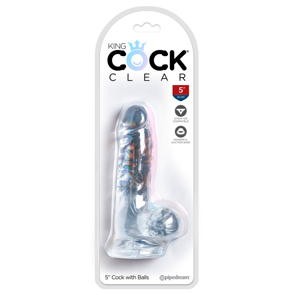 Фаллоимитатор реалистичный на присоске Pipedream King Cock с мошонкой, прозрачный