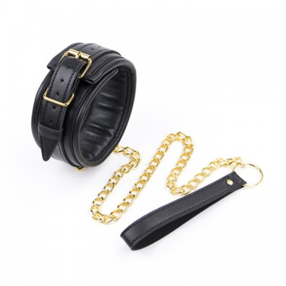 Ошейник с поводком DS Fetish Collar black with leash