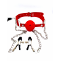 Кляп DS Fetish Ball gag with nipple clamps red