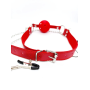 Кляп DS Fetish Ball gag with nipple clamps red