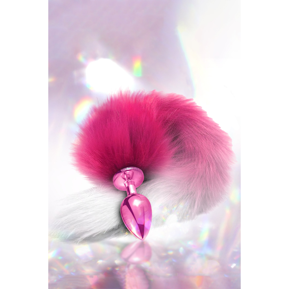 Анальная пробка с хвостом Global Novelties NIXIE METAL BUTT PLUG WITH OMBRE TAIL, PINK METALLIC