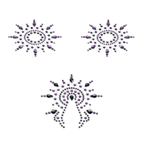 Пэстис из кристаллов Petits Joujoux Gloria set of 3 - Black/Purple, украшение на грудь и вульву