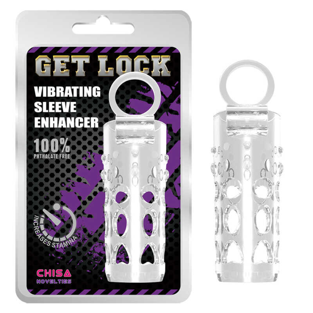 Насадка на член рельефная Chisa Get Lock с кольцом на мошонку и местом для вибропули, прозрачная