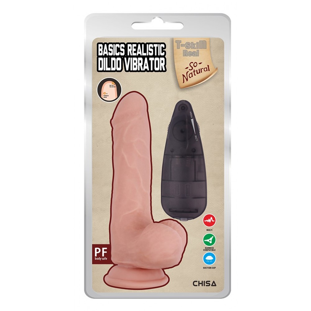 Вибратор реалистичный на присоске Chisa T-skin ReaL Basics Realistic Dildo с пультом управления