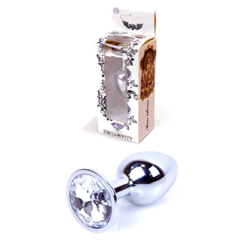 Анальная пробка с камнем Plug-Jewellery Silver PLUG- Clear размер S
