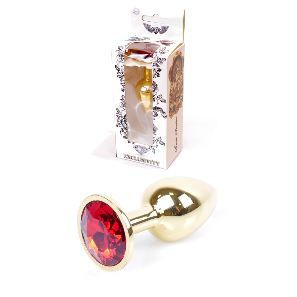 Анальная пробка с камнем Plug-Jewellery Gold PLUG- Red размер S