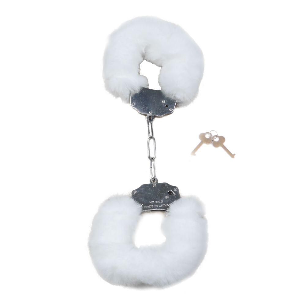 Наручники белый металл с мехом plush handcuffs