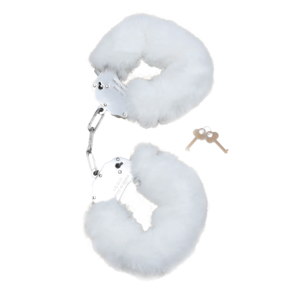 Наручники белый металл с мехом plush handcuffs