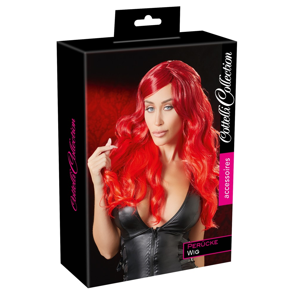 Парик с челкой Cottelli Wig red wavy long, красный