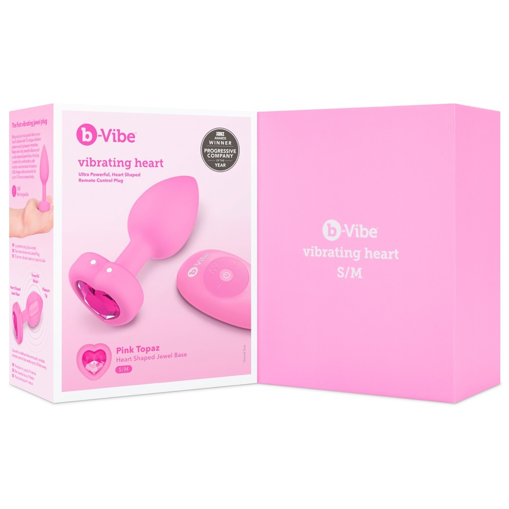 Анальная пробка с вибрацией и пультом управления B-Vibe Vibrating Heart Plug S/M Pink