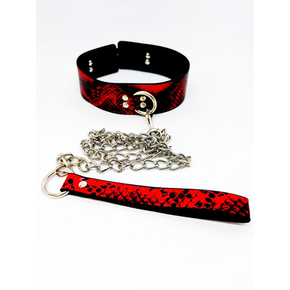 Ошейник с поводком DS Fetish snake skin под кожу змеи красный