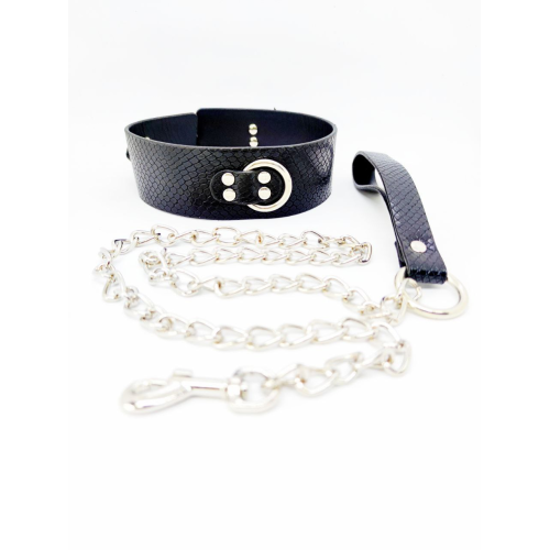 Ошейник с поводком DS Fetish snake skin под кожу змеи черный