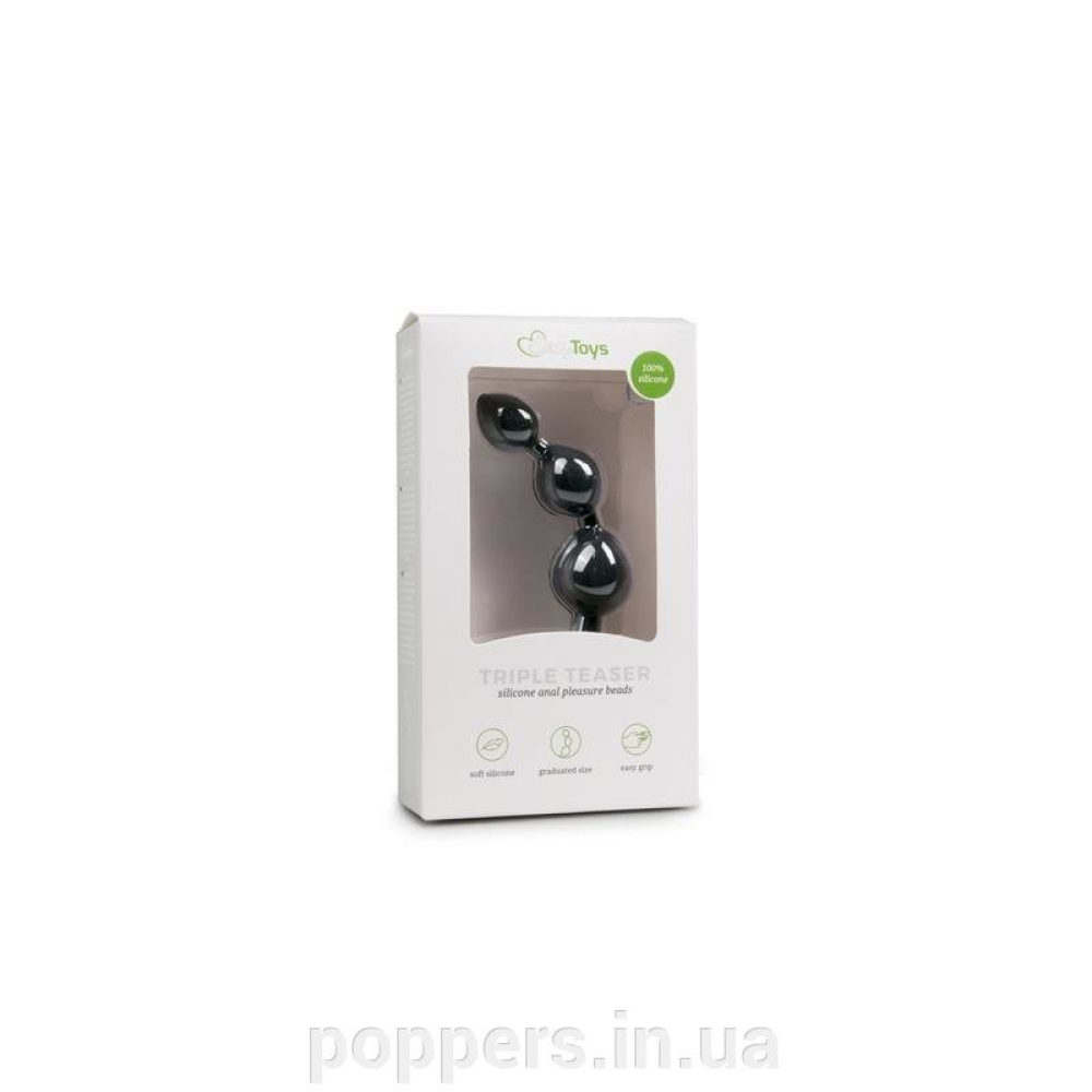 ET181BLK Анальные шарики Easytoys, силиконовые, черные, 15 х 3.3 см