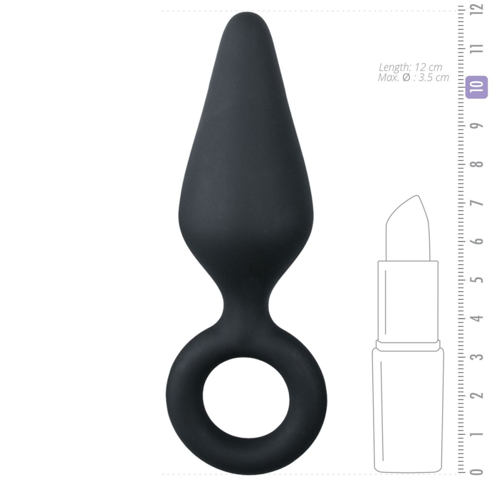 ET215BLK Анальная пробка со стоппером-кольцом Easytoys, силиконовая, черная, 12 х 3.5 см