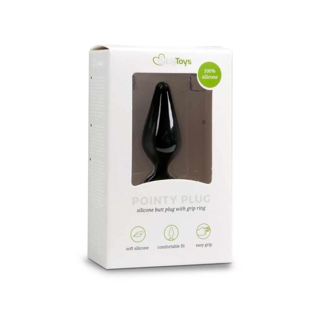 ET215BLK Анальная пробка со стоппером-кольцом Easytoys, силиконовая, черная, 12 х 3.5 см