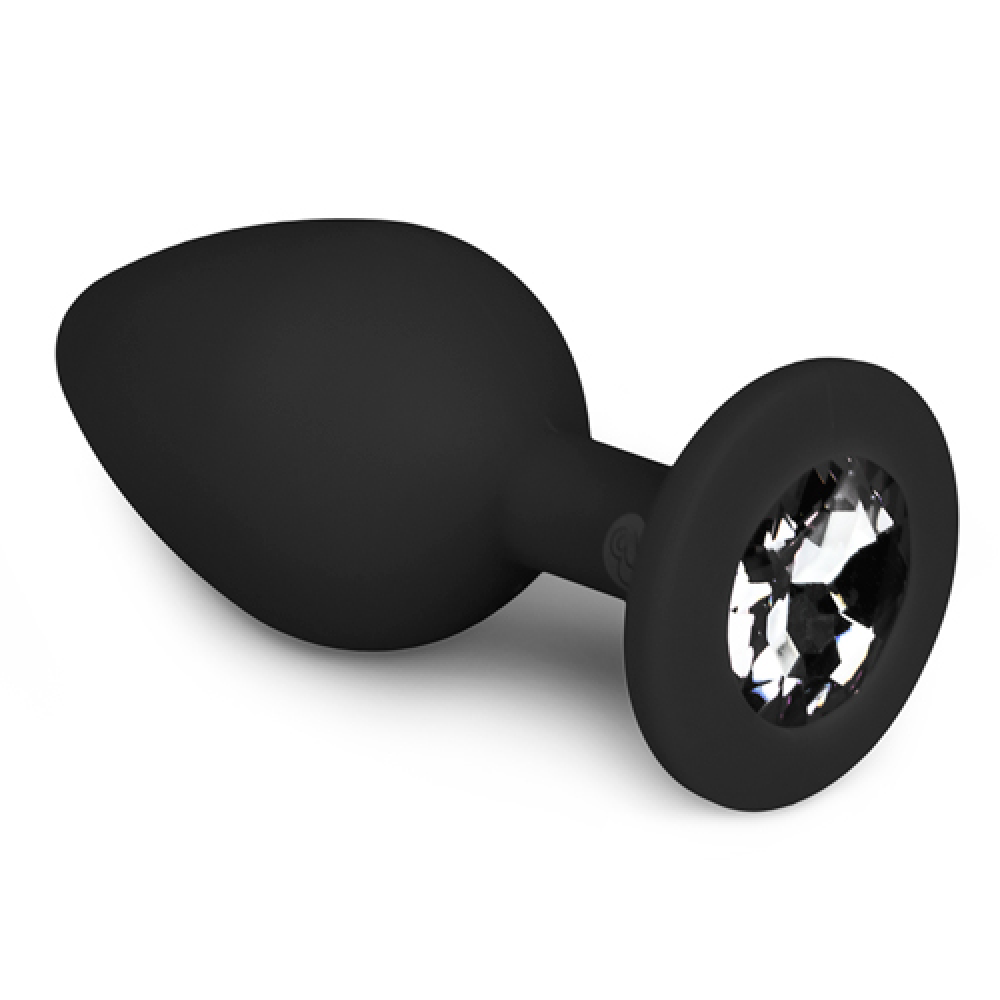 Анальная пробка с кристаллом Easytoys, силиконовая, чёрная, 8.5 х 3.3 см.
