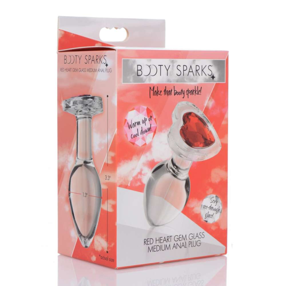 Анальная пробка со стразом Red Heart Glass Anal Plug With Gem стеклянная, Medium