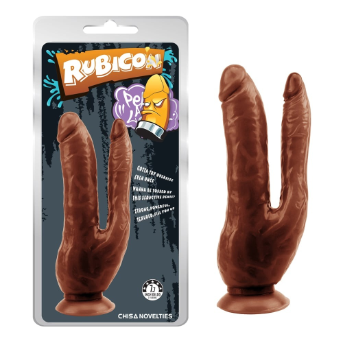 Фаллоимитатор двойной CHISA Rubicon 19.5 см на присоске, коричневый