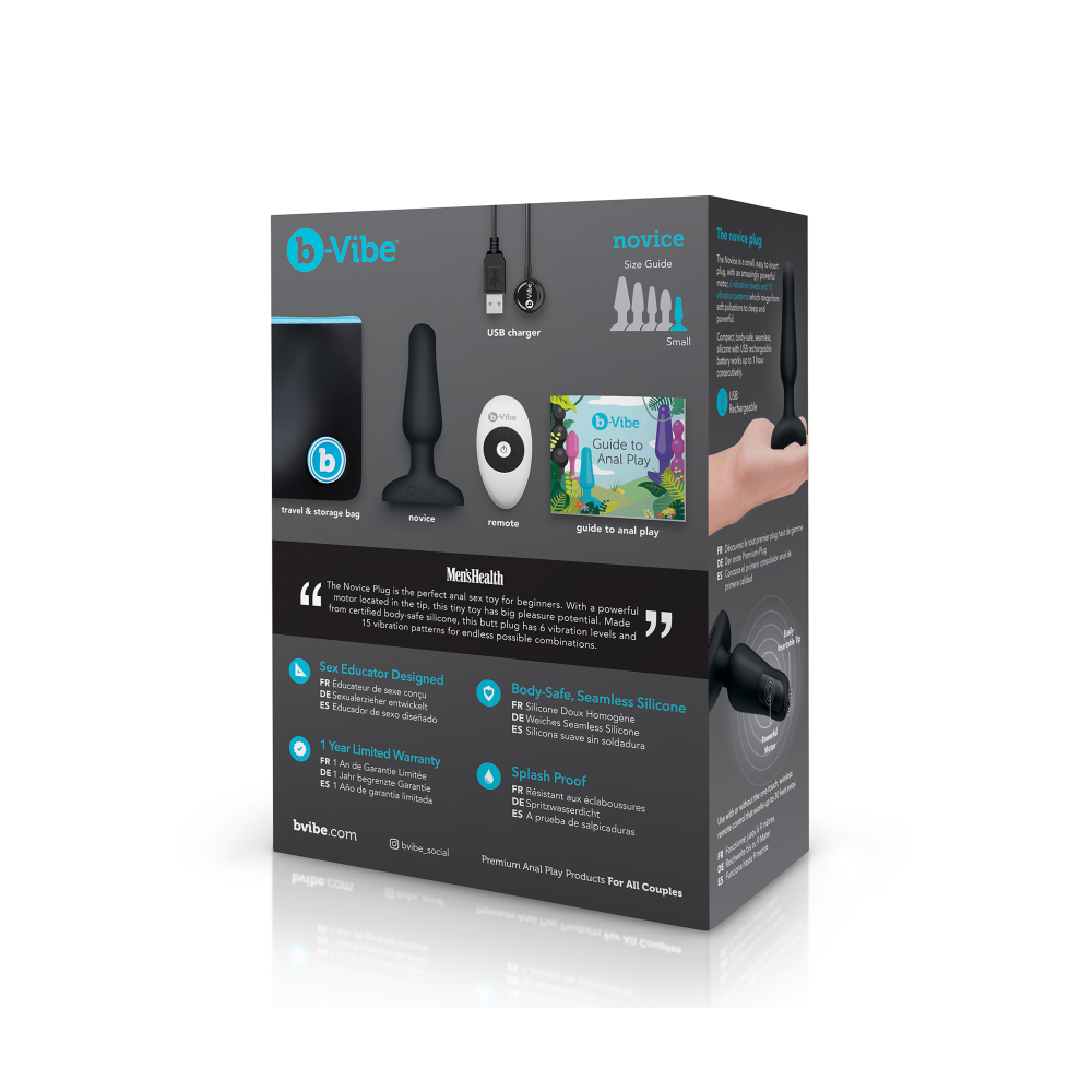 Анальная пробка с вибрацией и пультом B-Vibe Novice Plug, черная