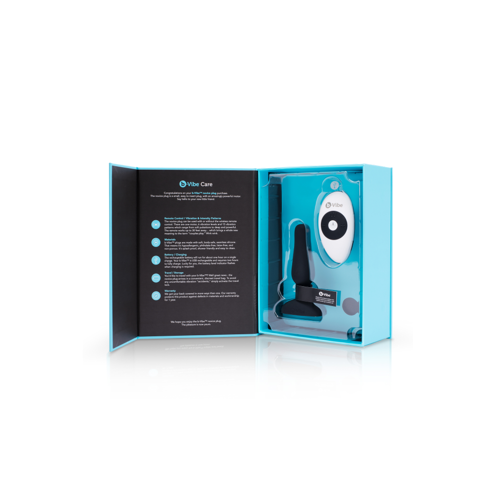Анальная пробка с вибрацией и пультом B-Vibe Novice Plug, черная