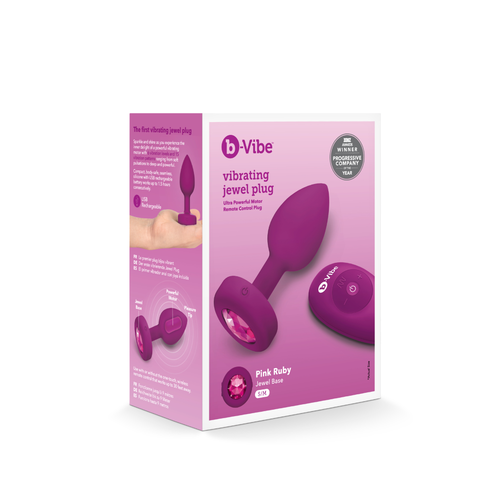 Анальная пробка с вибрацией B-Vibe Vibrating Jewel Plug S/M Pink Ruby, силиконовая, розовая
