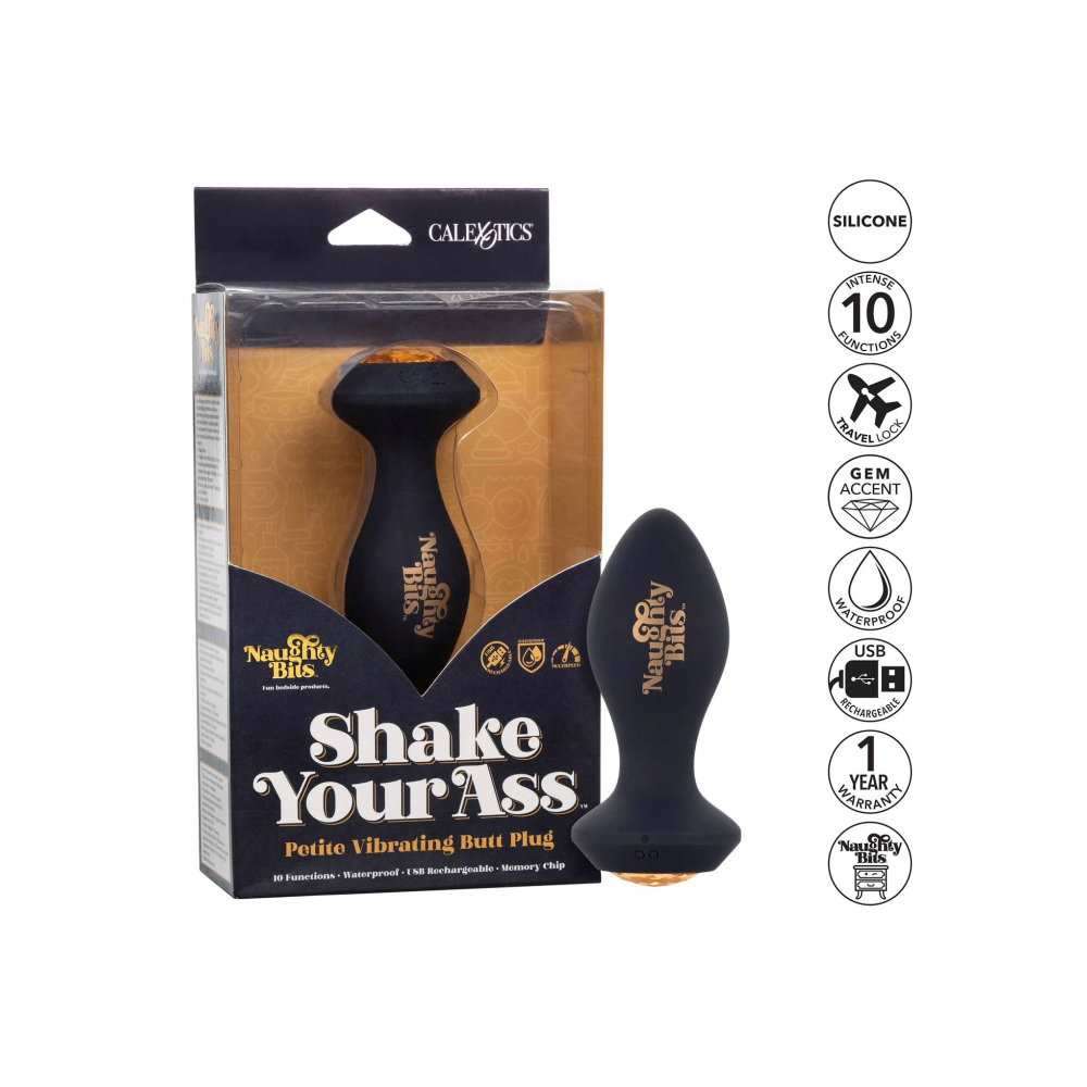 Анальная пробка с вибрацией Naughty Bits CalExotics, с кристаллом, силиконовая, черная, 10.7 х 3.2