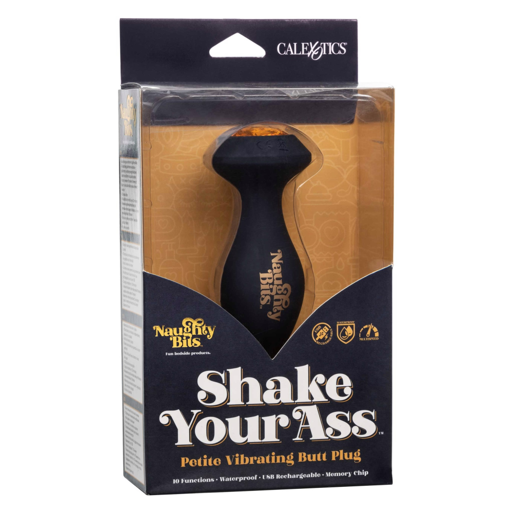 Анальная пробка с вибрацией Naughty Bits CalExotics, с кристаллом, силиконовая, черная, 10.7 х 3.2