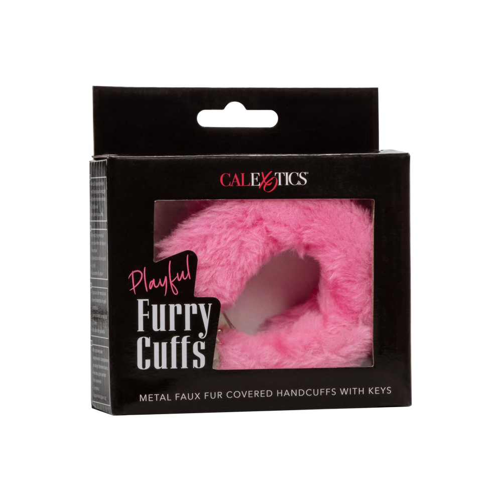 Наручники с мехом CalExotics с цепью, розовые