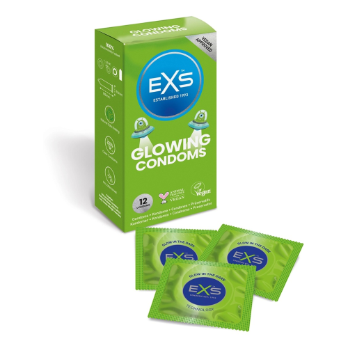Презервативы светящиеся в темноте Exs Glowing веганские (цена за упаковку, 12 шт.)