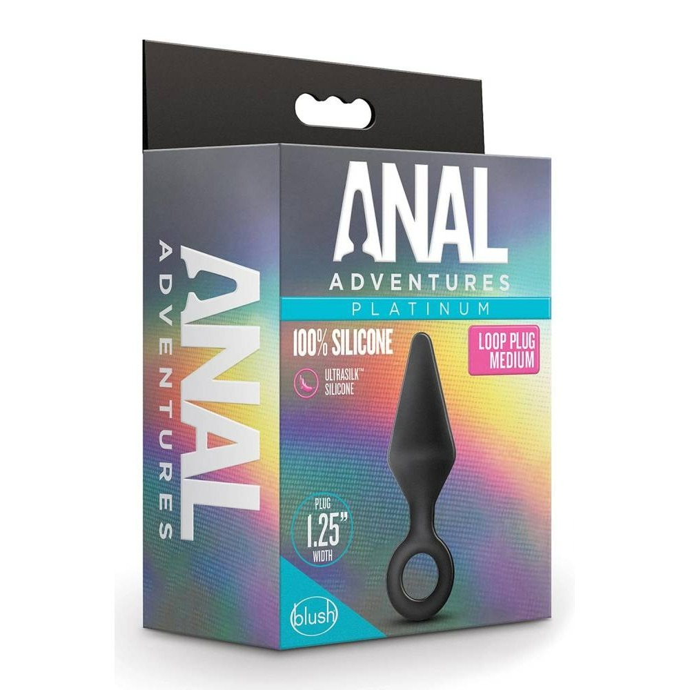 Анальный плаг с кольцом-стоппером Anal Adventures Platinum Silicone черный, 11.4 х 3.1 см