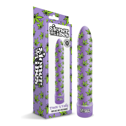 Вибратор нереалистичный с принтом Stoner Vibes Global Novelties, фиолетовый, 20.3 х 3.8 см