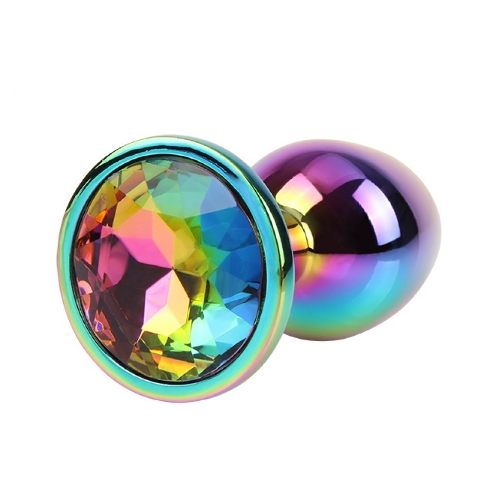 Анальная пробка с кристаллом Chisa Matrix Mont Rainbow Gem, металлическая, разноцветная, 7 х 2.7 см