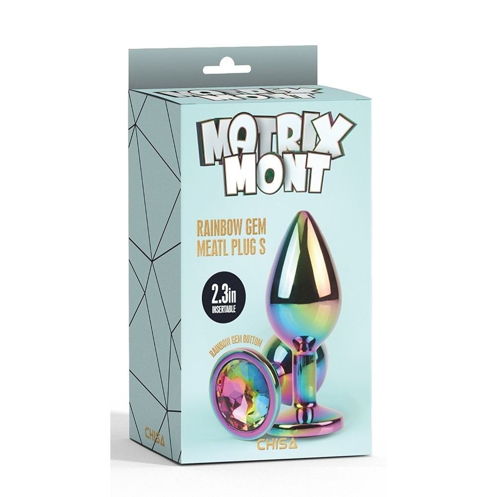 Анальная пробка с кристаллом Chisa Matrix Mont Rainbow Gem, металлическая, разноцветная, 7 х 2.7 см