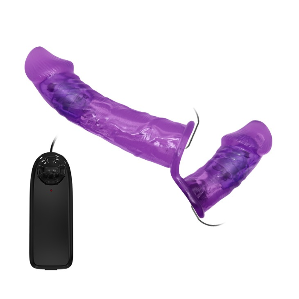 Двойной страпон с вибрацией фиолетовый - Ultra Passionate Harness Dual Vibration Purple