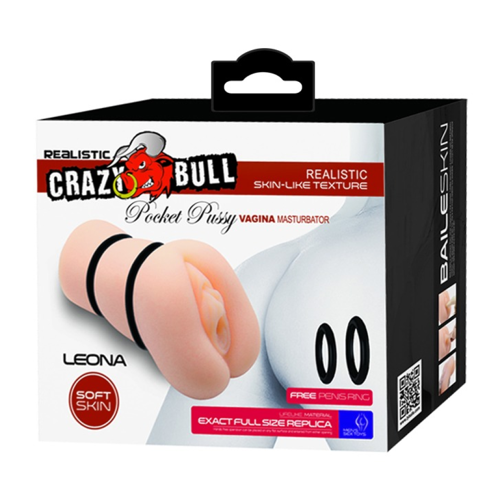 Мастурбатор из киберкожы Crazy Bull Leona реалистичный, 15.4 см х 7.1 см