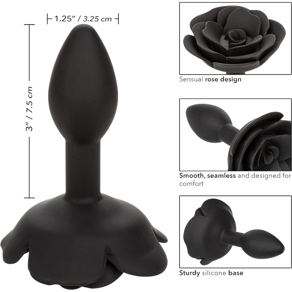 Cиликоновая анальная пробка в форме розы CalExotics, черный, Small