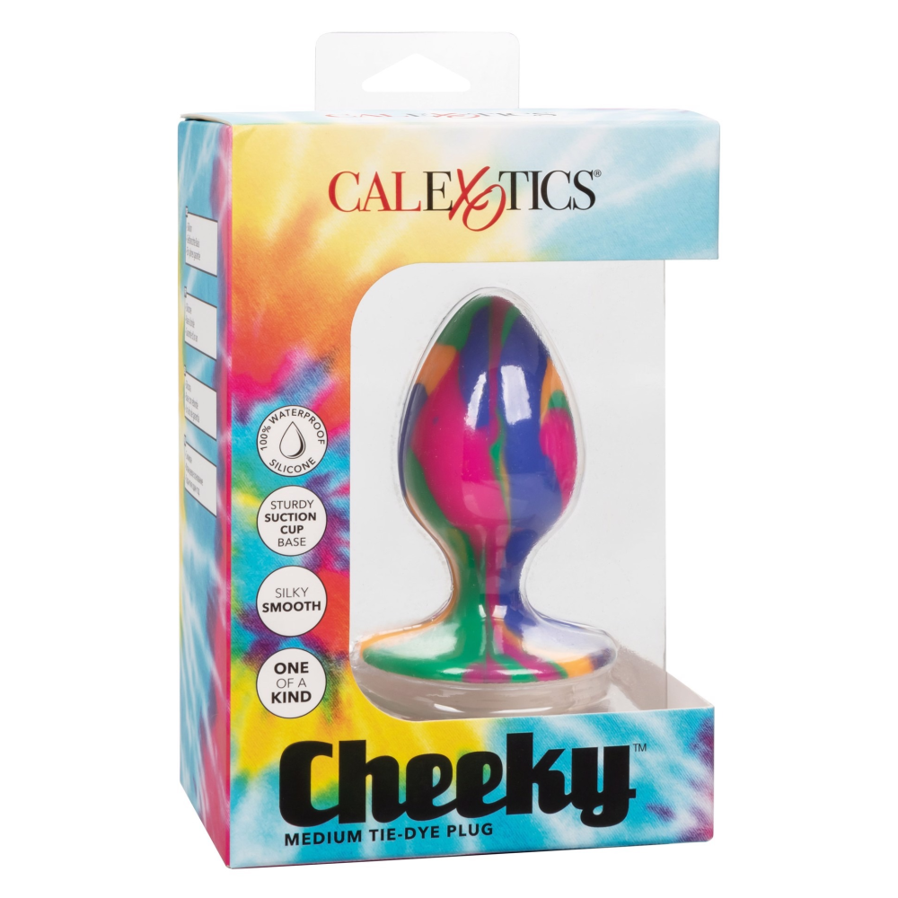 Анальная пробка силиконовая CalExotics Cheeky Tie-Dye Plug, разноцветная, Medium