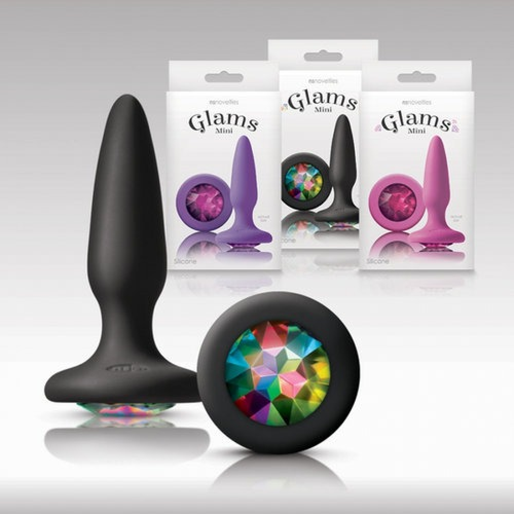 Анальная пробка с разноцветным кристаллом NS Novelties Glams, черный, Mini