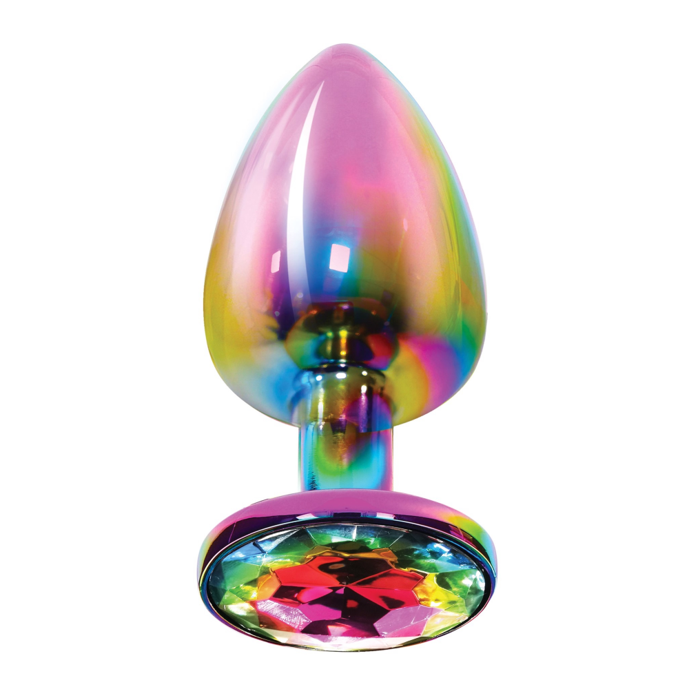 Анальная пробка металлическая Toy Joy Twilight Booty Jewel с кристаллом, радужный, Large