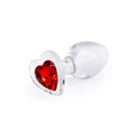 Анальная пробка прозрачная NS Novelties Crystal Hear стеклянная с красным сердцем, M