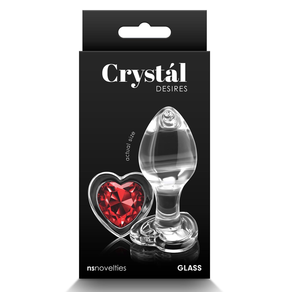 Анальная пробка прозрачная NS Novelties Crystal Hear стеклянная с красным сердцем, M