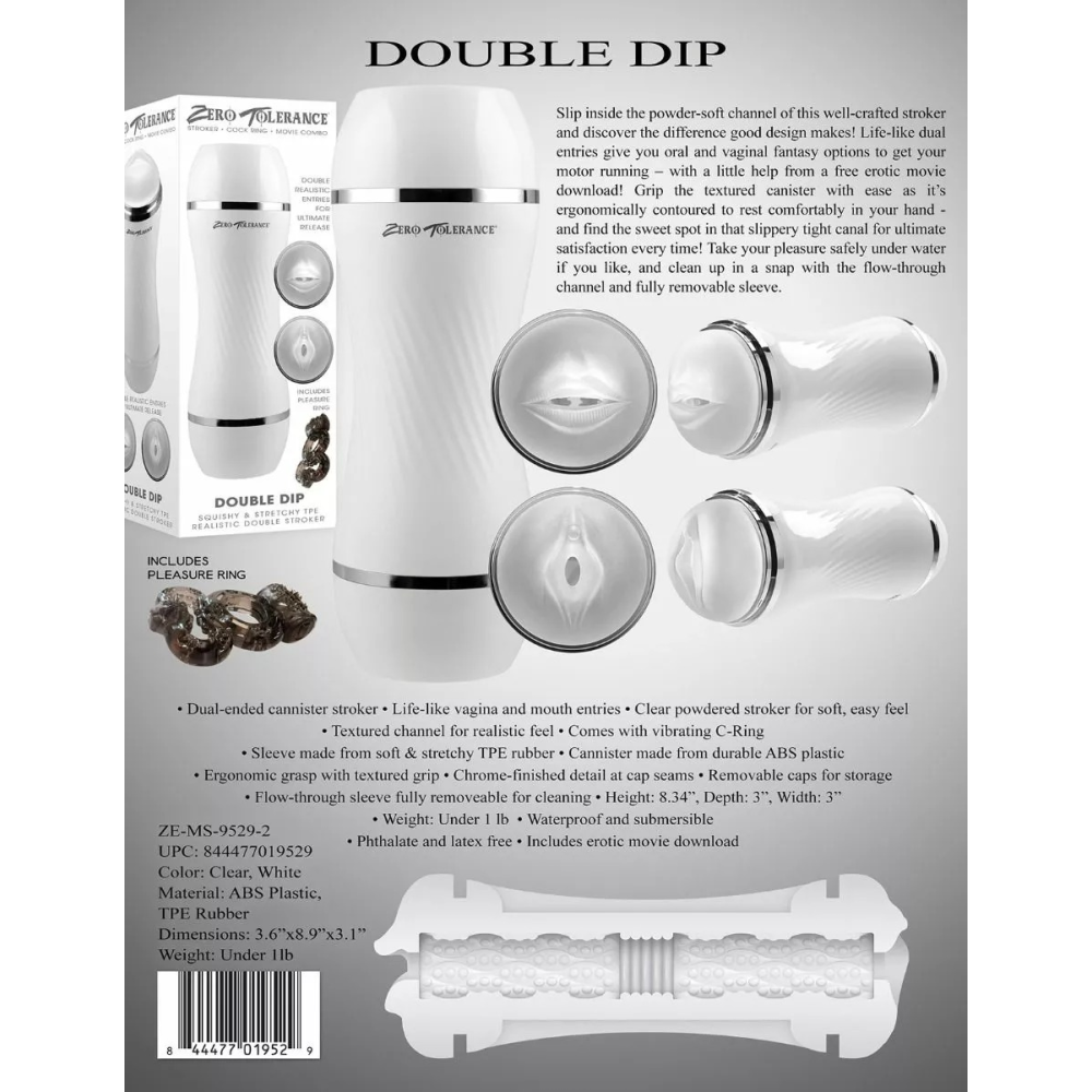 Мастурбатор Вагина и Рот в колбе Zero Tolerance Double Dip, белый