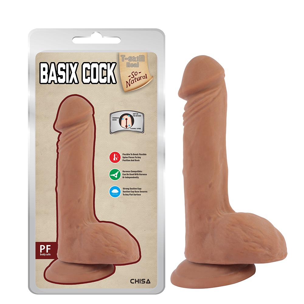 Фаллоимитатор реалистичный с мошонкой на присоске Chisa T-skin ReaL Basix Сock, бежевый, 22.5 см
