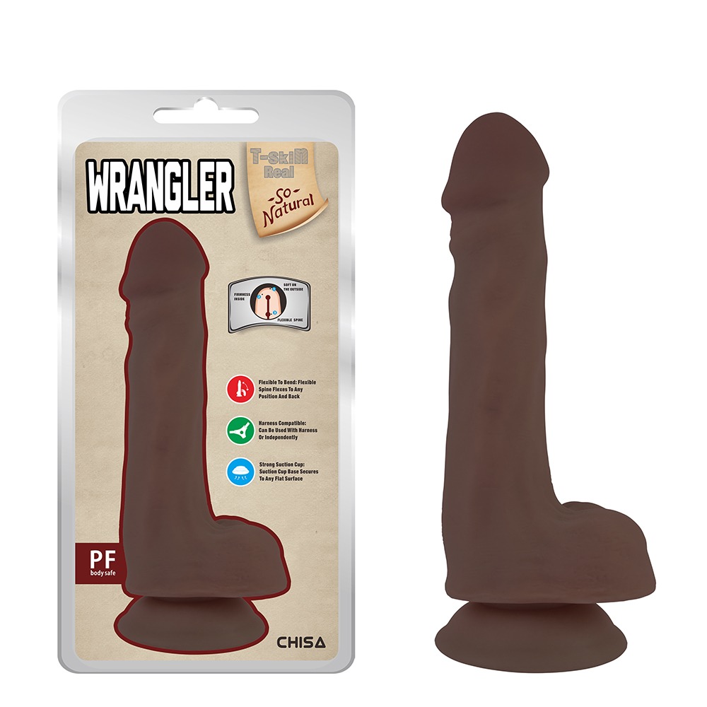 Фаллоимитатор с мошонкой на присоске Chisa T-skin ReaL Wrangler, коричневый