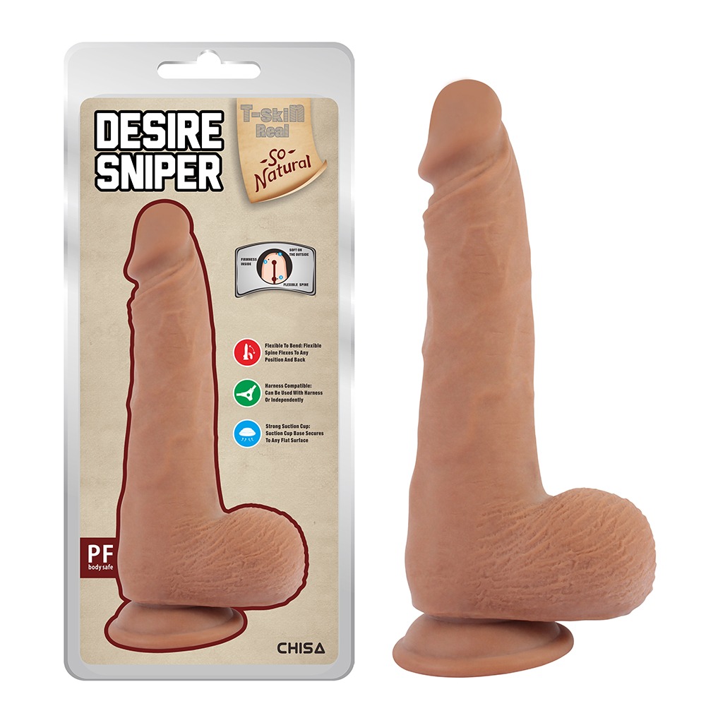 Фаллоимитатор реалистичный с мошонкой Chisa T-skin ReaL Desire Sniper на присоске, бежевый