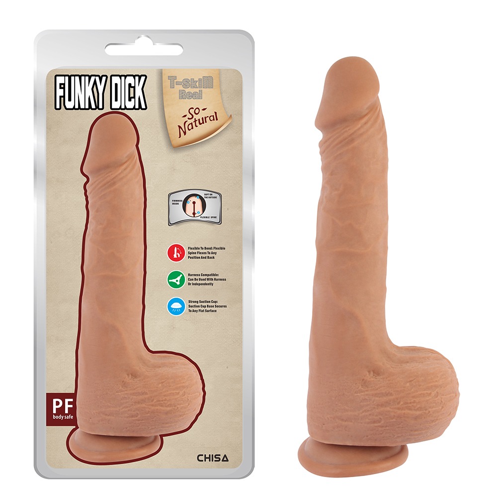 Фаллоимитатор реалистичный с мошонкой Chisa T-skin ReaL Funky Dick на присоске, бежевый