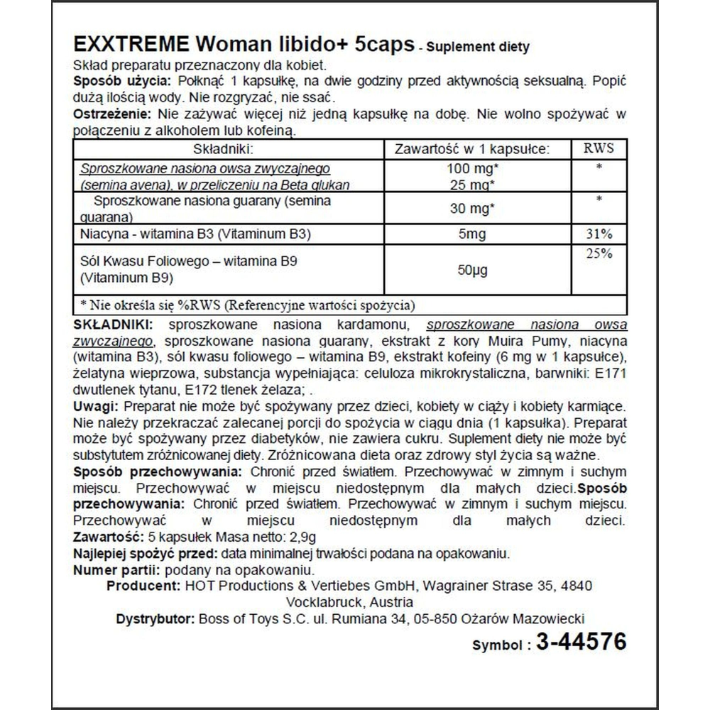 Капсулы для повышения либидо для женщин eXXtreme, (цена за 5 капсул в упаковке)