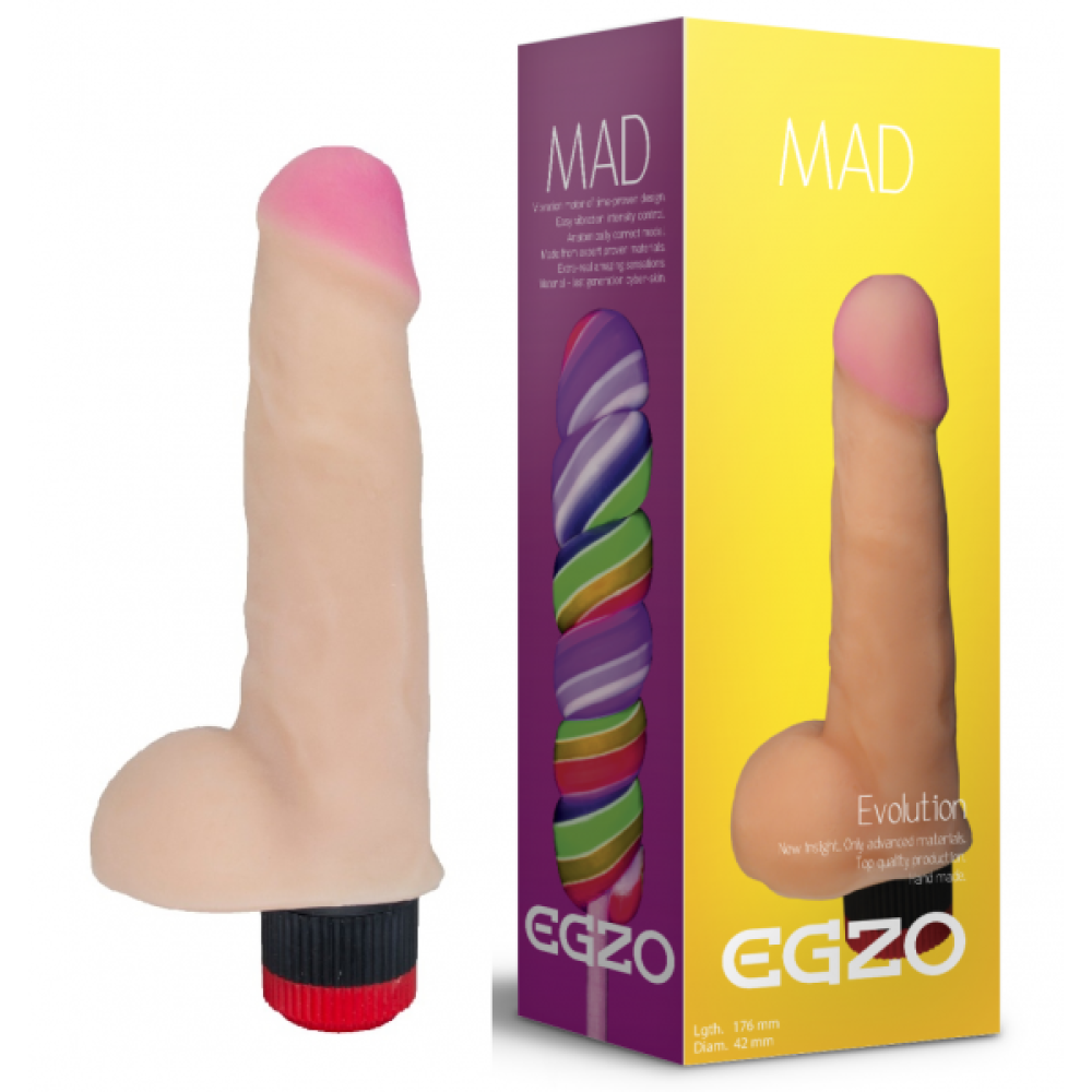 Вибратор реалистичный с мошонкой EGZO MAD Ciberskin Vigorous Lover на батарейках