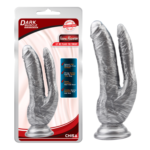 Двойной фаллоимитатор на присоске Chisa Dark Muscle Ivana Havesex, серебро