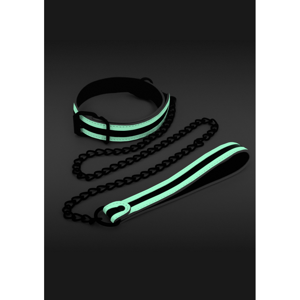 Ошейник с поводком NS Novelties GLO Bondage Collar And Leash Green светящиеся в темноте